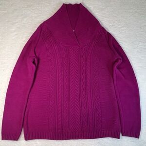 Coldwater Creek Cable Knit Sweater Fuchsia Mock Neck Zip Pullover L 14